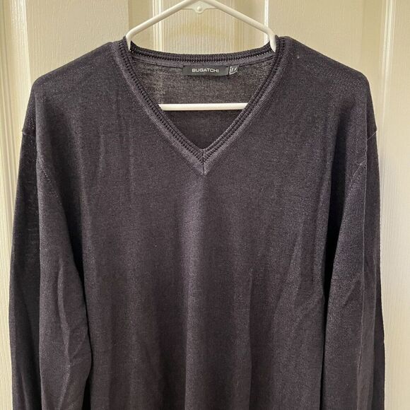 Bugatchi Merino Wool Pullover V-Neck Sweater Italy Charcoal Gray Men's Size XL - Picture 2 of 11
